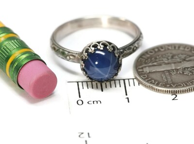 8mm Lab Created Blue Star Sapphire 925 Antique Sterling Silver Ring by Salish Sea Inspirations - image4